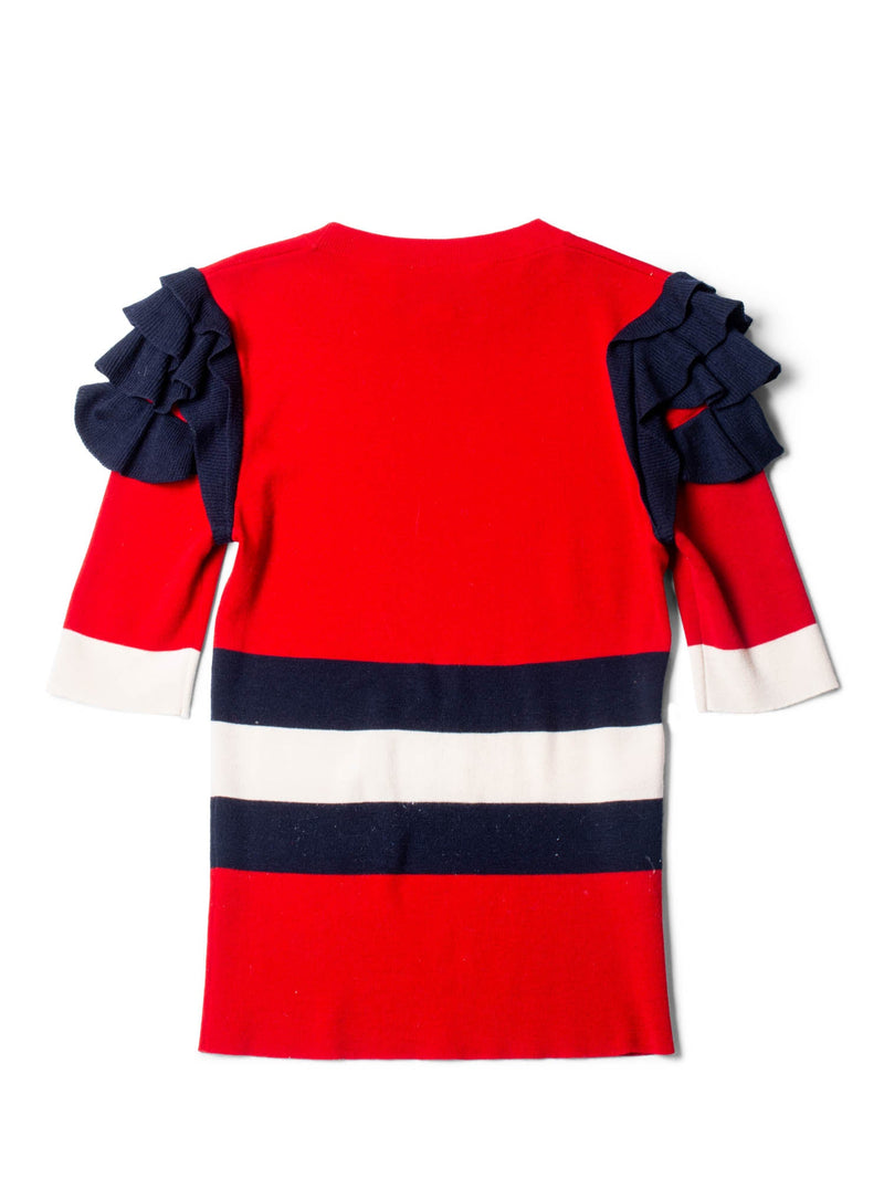 Gucci Wool Ruffled Web Stripe Shirt Red Multicolor-designer resale