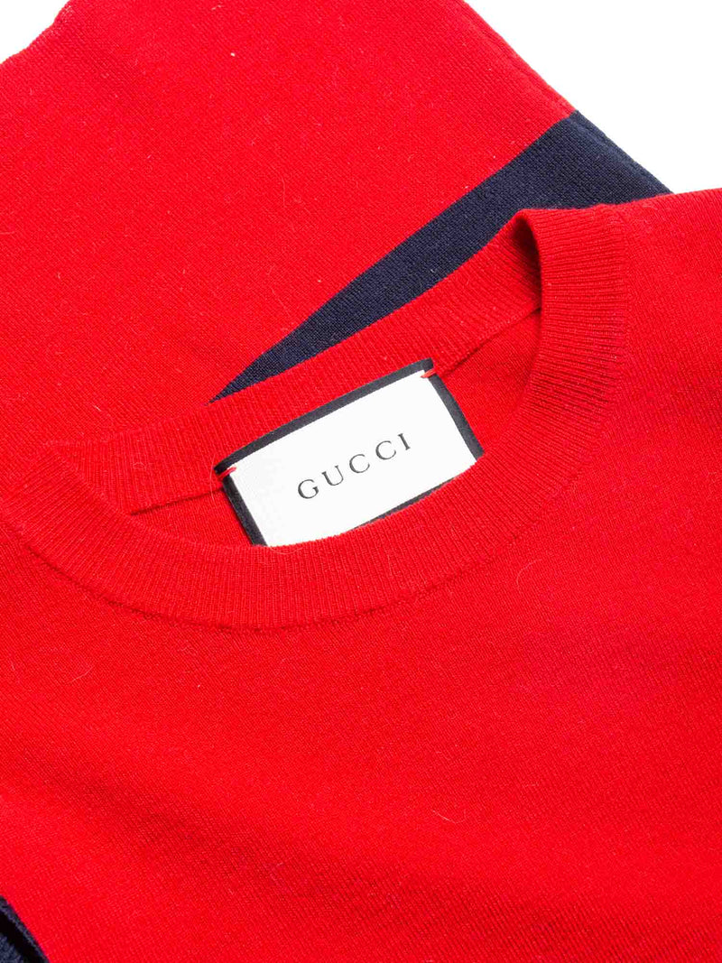 Gucci Wool Ruffled Web Stripe Shirt Red Multicolor-designer resale