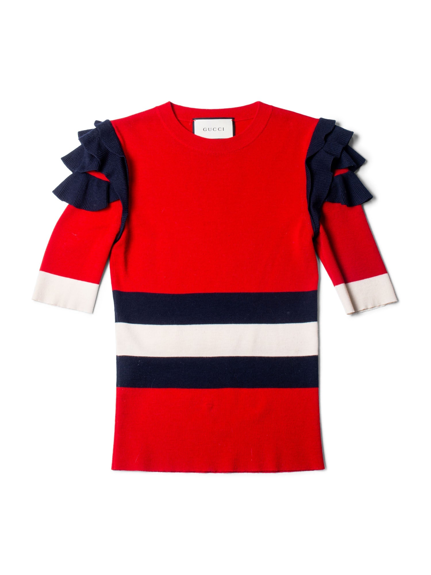 Gucci Wool Ruffled Web Stripe Shirt Red Multicolor-designer resale