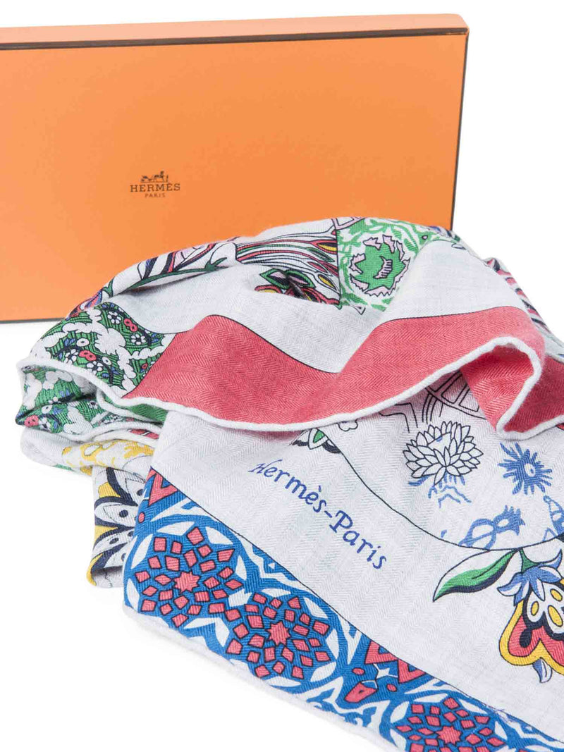 Hermes Cashmere Silk Floral Pashmina Scarf Multicolor-designer resale
