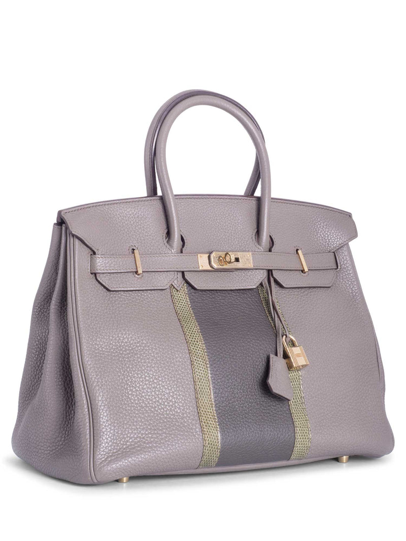 Hermes Clemence Leather Green Lizard Club Birkin Bag 35 Grey-designer resale