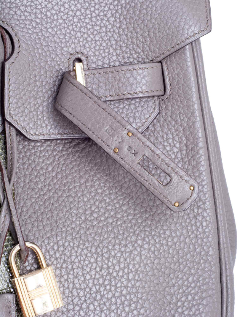 Hermes Clemence Leather Green Lizard Club Birkin Bag 35 Grey-designer resale