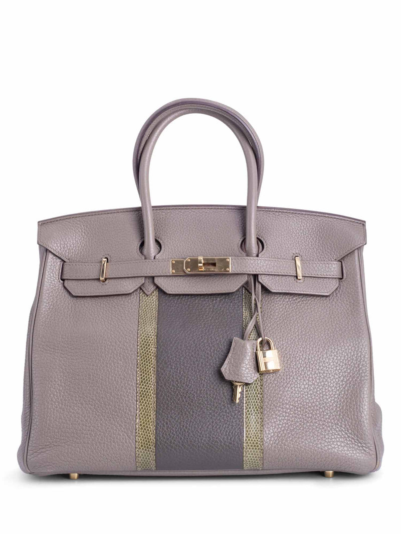 Hermes Clemence Leather Green Lizard Club Birkin Bag 35 Grey-designer resale