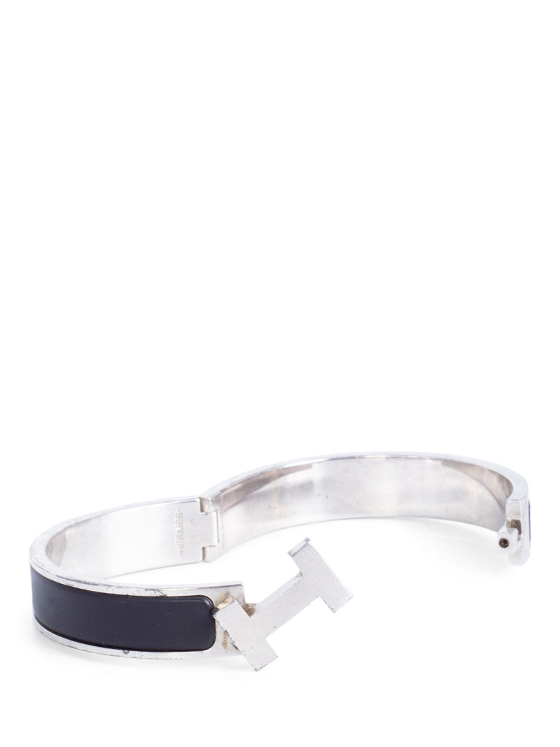 Hermes Enamel Narrow Clic Clac HH Men Bracelet PM Matte Black Silver-designer resale