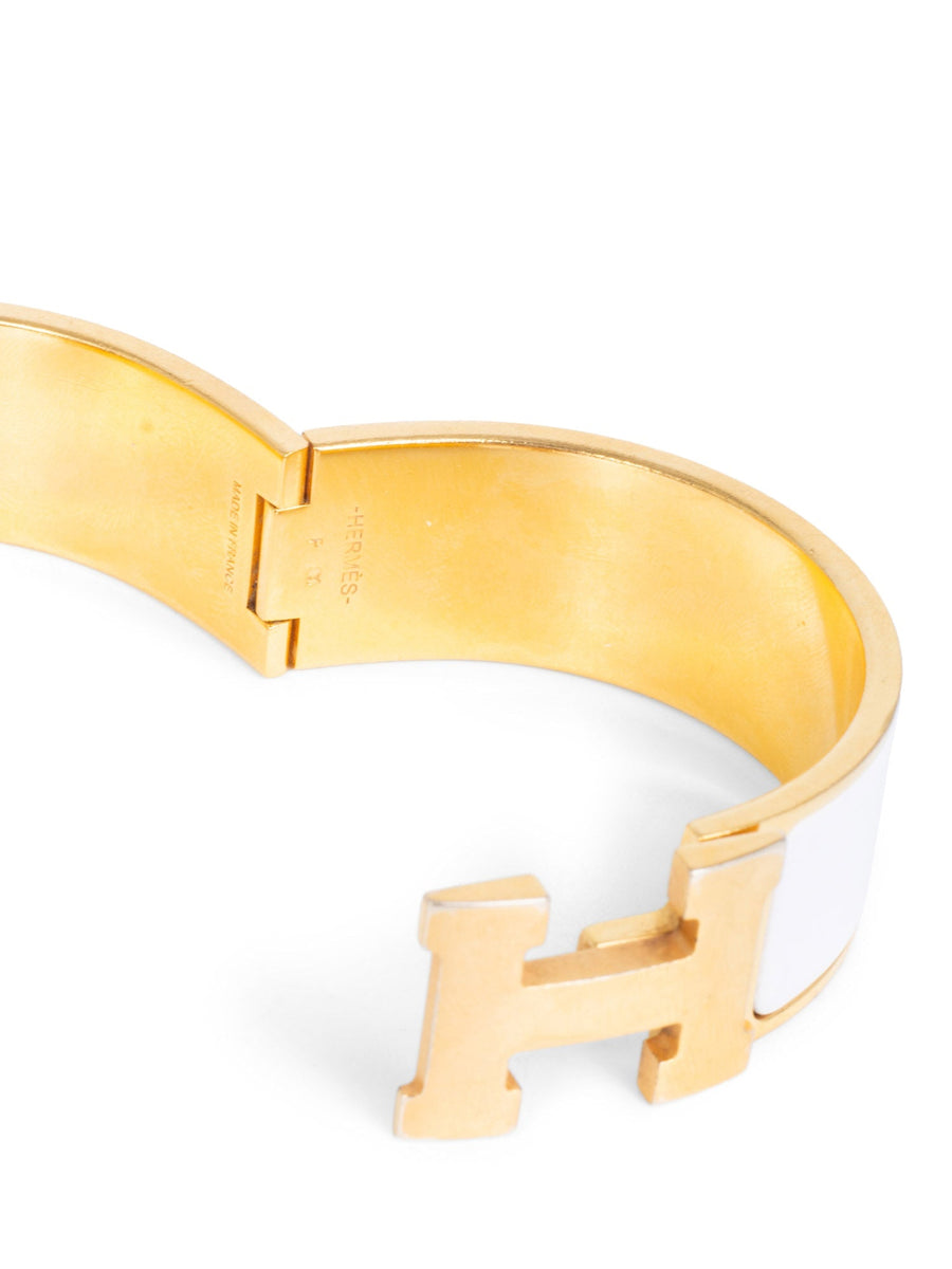 Hermes Enamel Wide Clic Clac H Bracelet GM White Gold