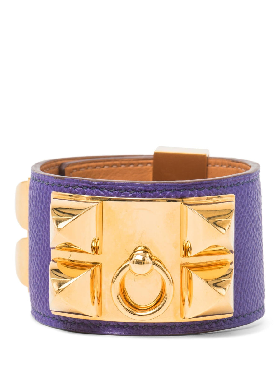 Hermes Epsom Leather Collier De Chien Studded Bracelet Purple