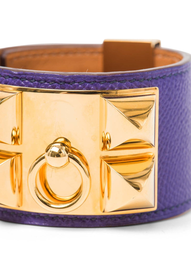 Hermes Epsom Leather Collier De Chien Studded Bracelet Purple-designer resale