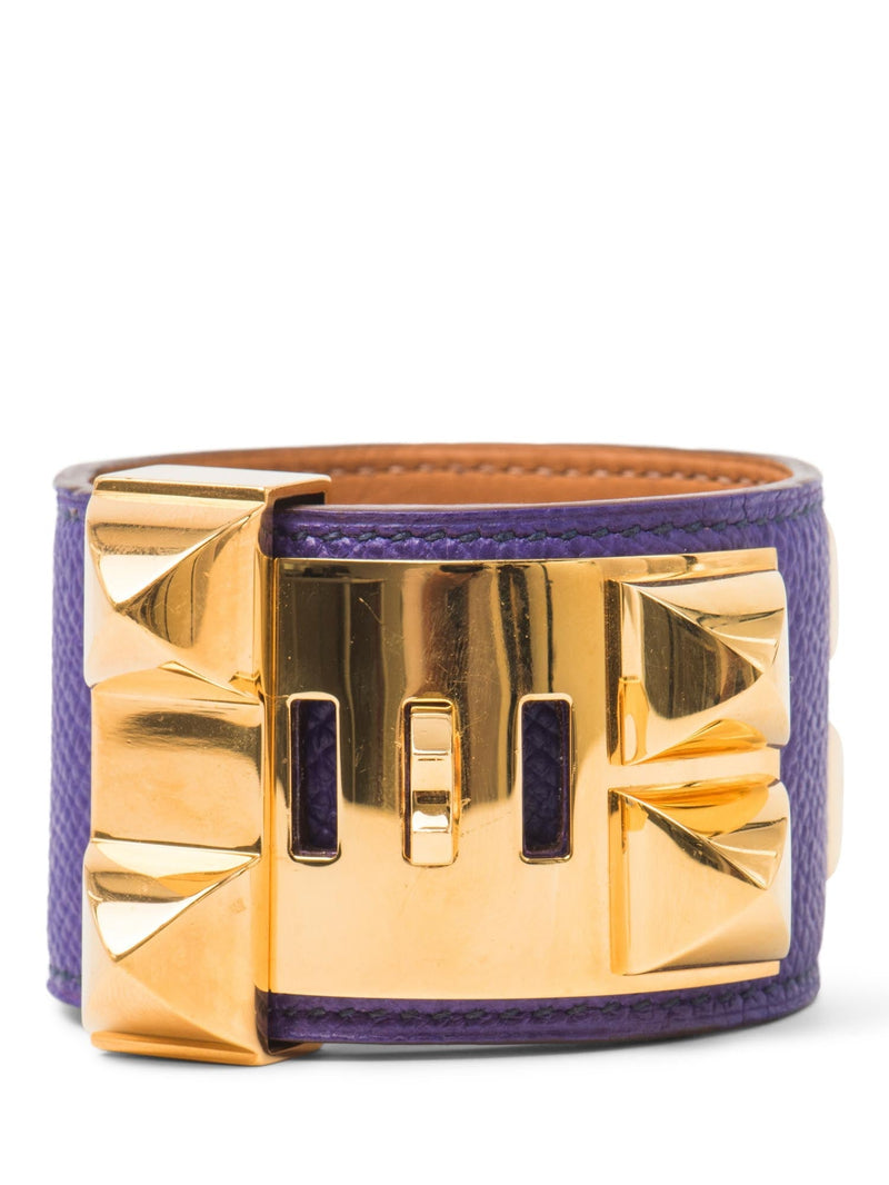 Hermes Epsom Leather Collier De Chien Studded Bracelet Purple-designer resale