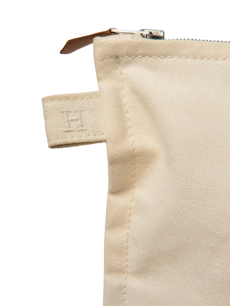 Hermes H Logo Canvas Large Makeup Bag Ivory-designer resale