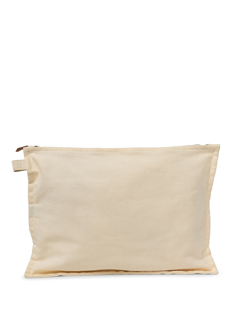 Hermes H Logo Canvas Large Makeup Bag Ivory-designer resale