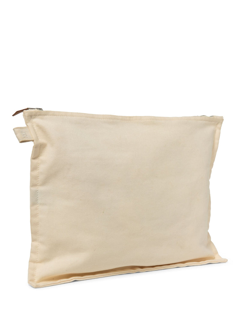Hermes H Logo Canvas Large Makeup Bag Ivory-designer resale