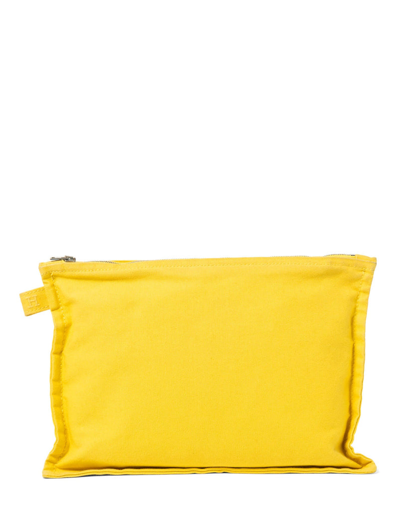 Hermes H Logo Canvas Zippered Makeup Bag Yellow-designer resale