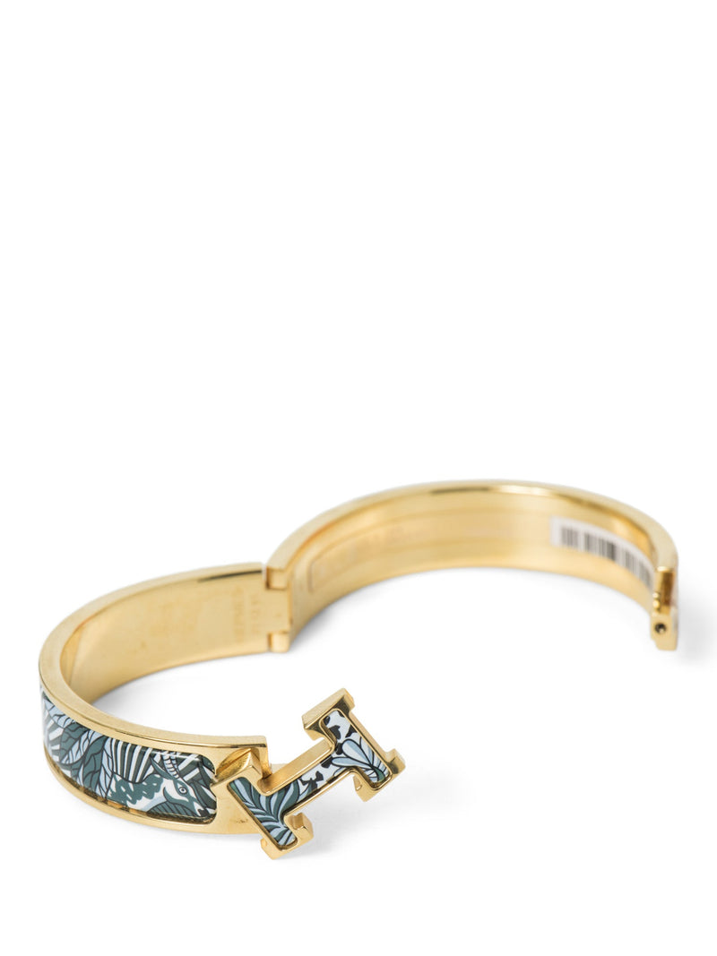 Hermes H Logo Narrow Enamel Animaux Camoufles Clic H Bracelet Gold Teal-designer resale