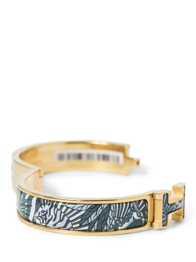 Hermes H Logo Narrow Enamel Animaux Camoufles Clic H Bracelet Gold Teal-designer resale