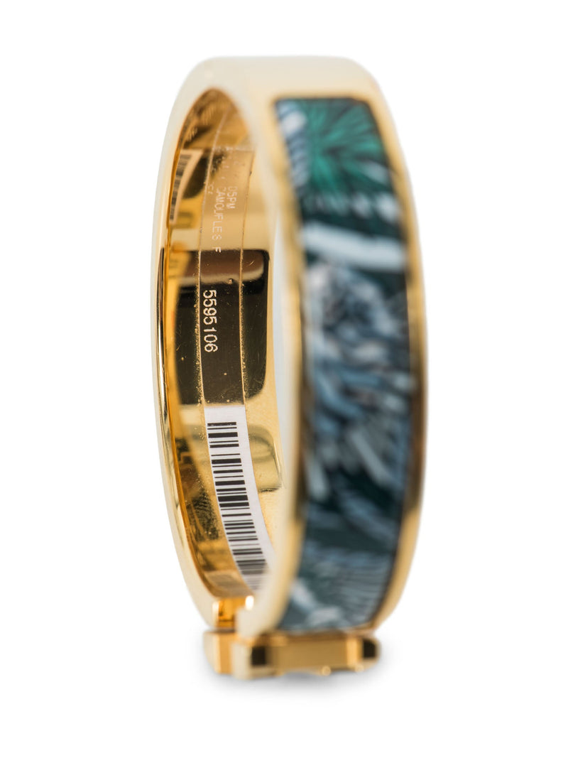 Hermes H Logo Narrow Enamel Animaux Camoufles Clic H Bracelet Gold Teal-designer resale