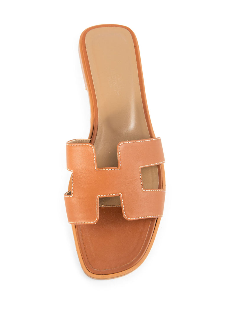 Hermes Leather Oran Slip On Sandal Brown-designer resale