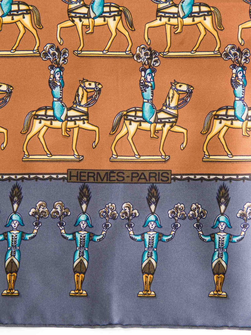 Hermes Les Artificiers Silk Scarf Navy Brown-designer resale