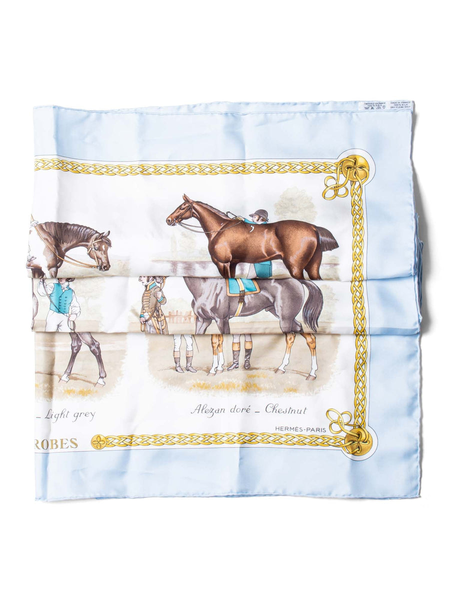 Hermes Les Robes Equestrian Silk Scarf 90 Blue