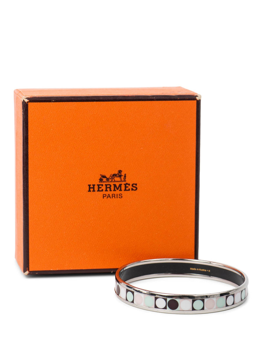 HERMES Émail Bangle ロゴ入り マルチカラー Hermes Logo Enamel Geometric Bangle Silver Multicolor