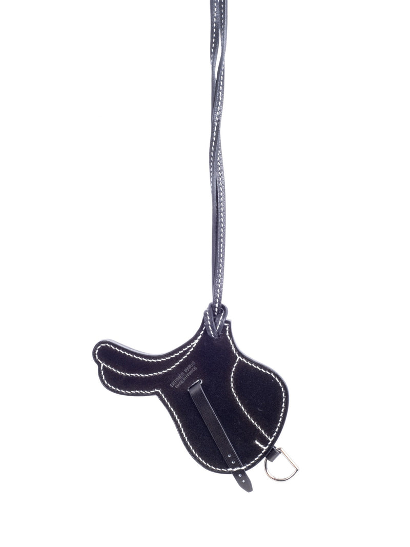 Hermes Logo Saddle Birkin Bag Accessory Black White-designer resale