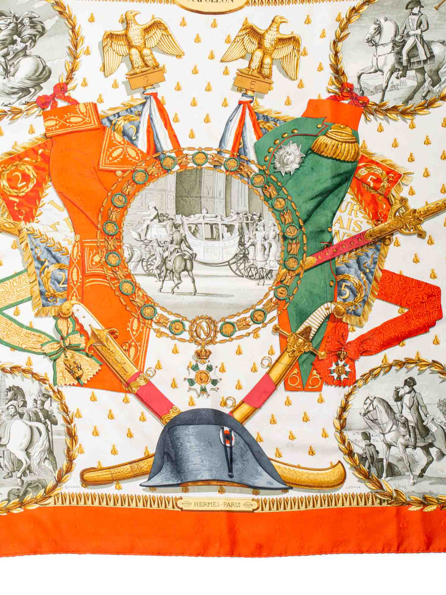 Hermes Logo Silk Napoleon Collectible Scarf Orange