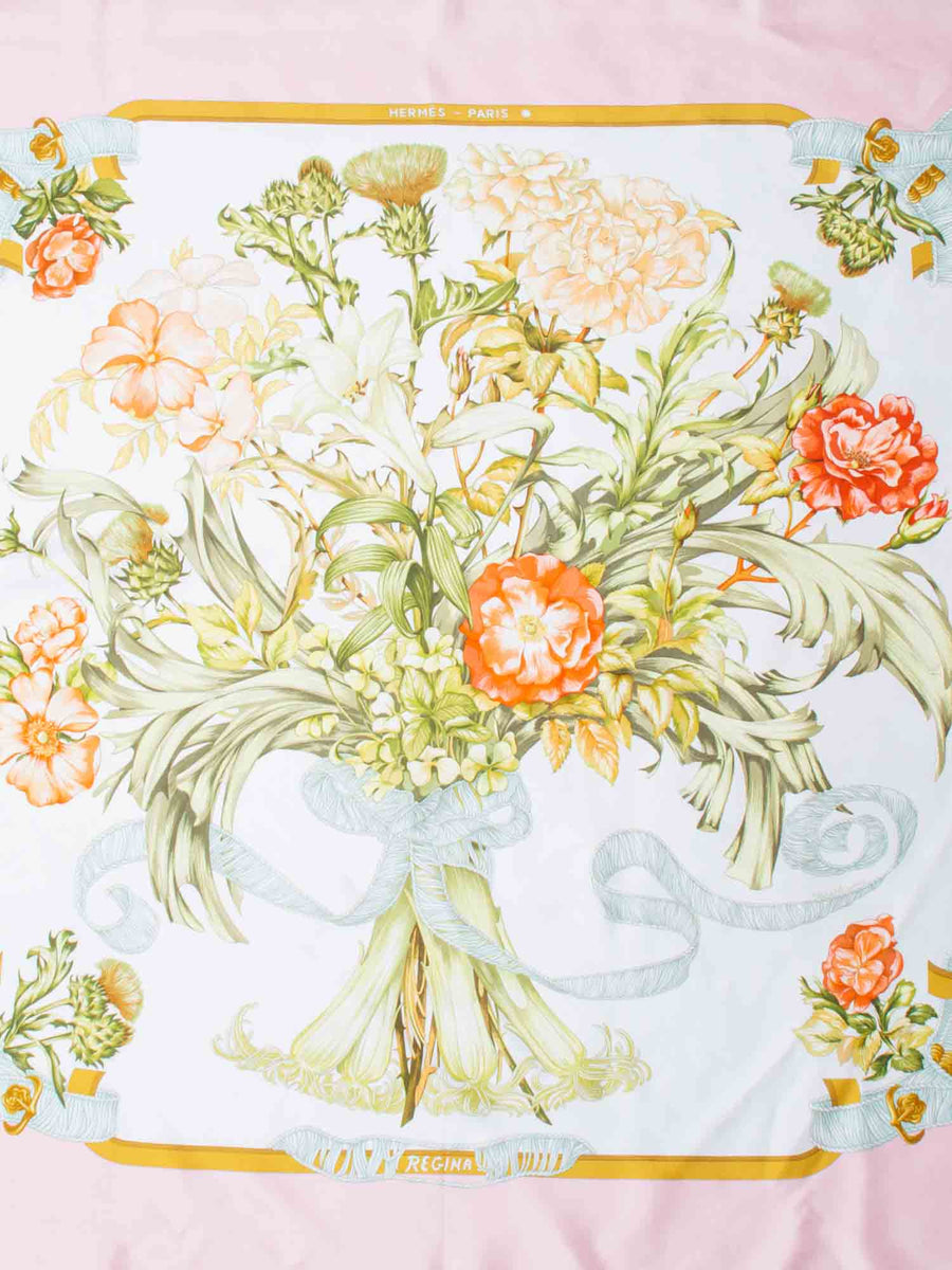 Hermes Regina Silk Floral Scarf Pink