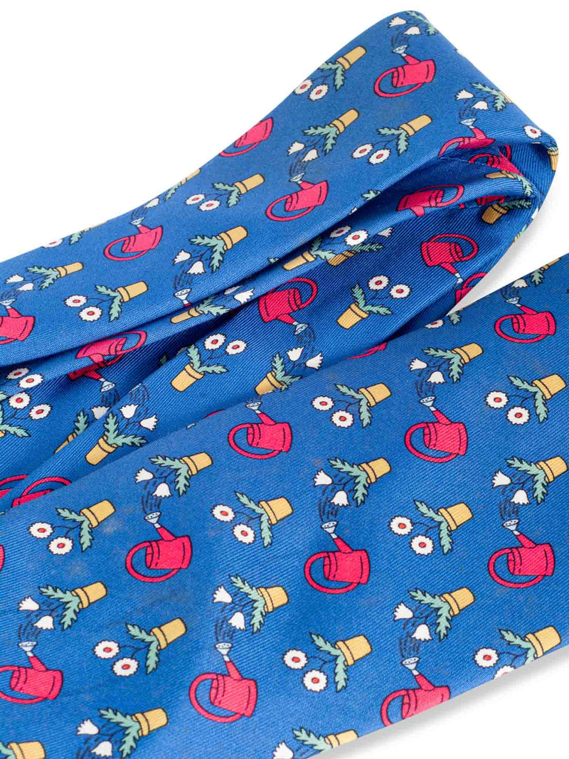 Hermes Silk Gardening Tie Blue-designer resale