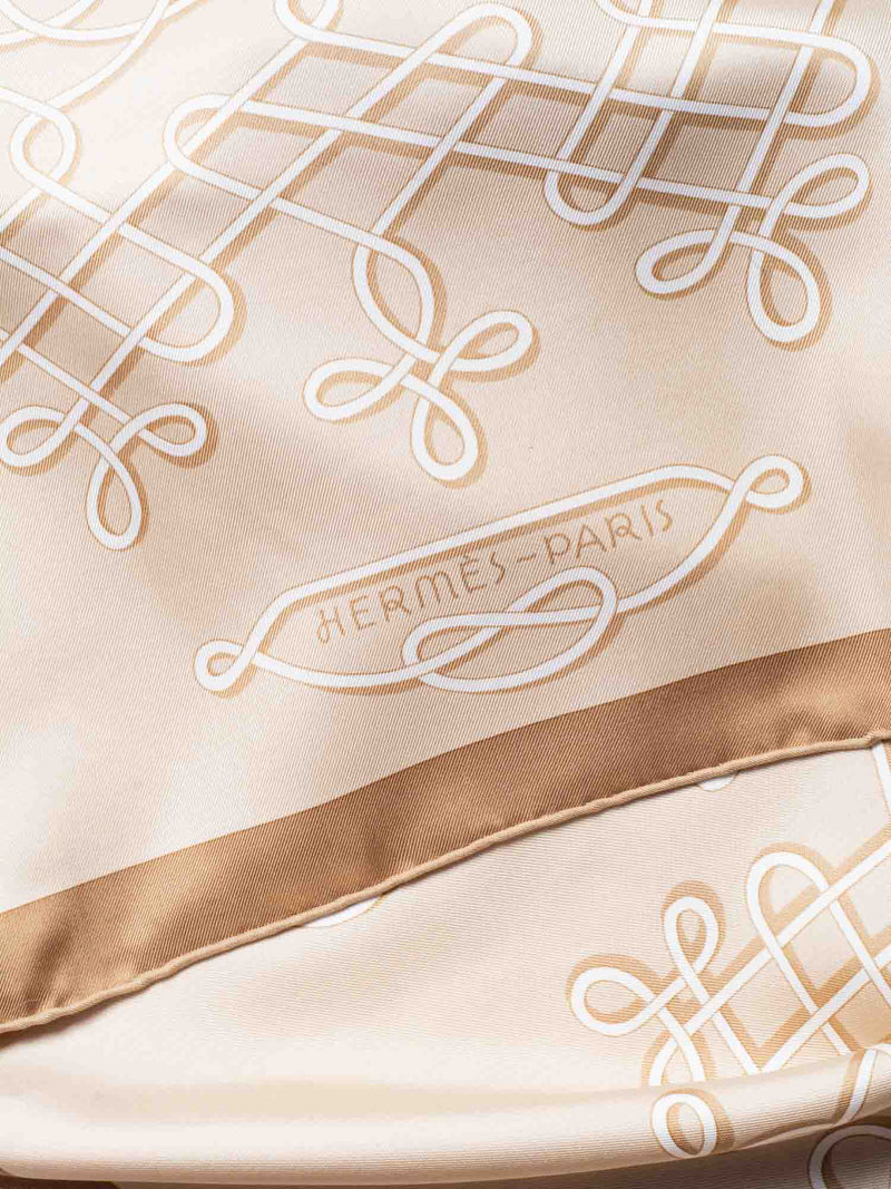 Hermes Silk Interlocking Abstract Scarf Beige Taupe-designer resale