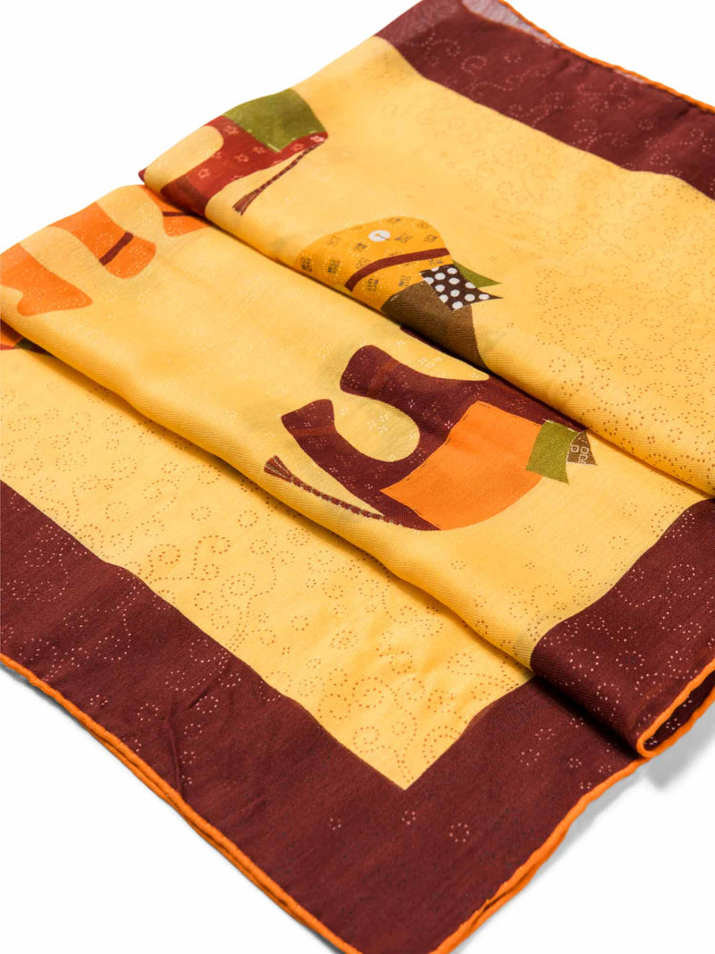 Hermes Vintage Cashmere Silk Elephant Prosperity Scarf Orange Burgundy-designer resale