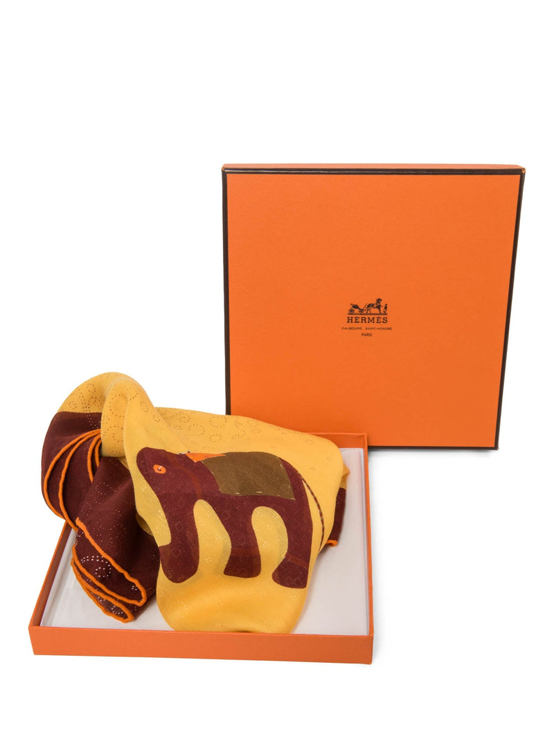Hermes Vintage Cashmere Silk Elephant Prosperity Scarf Orange Burgundy-designer resale