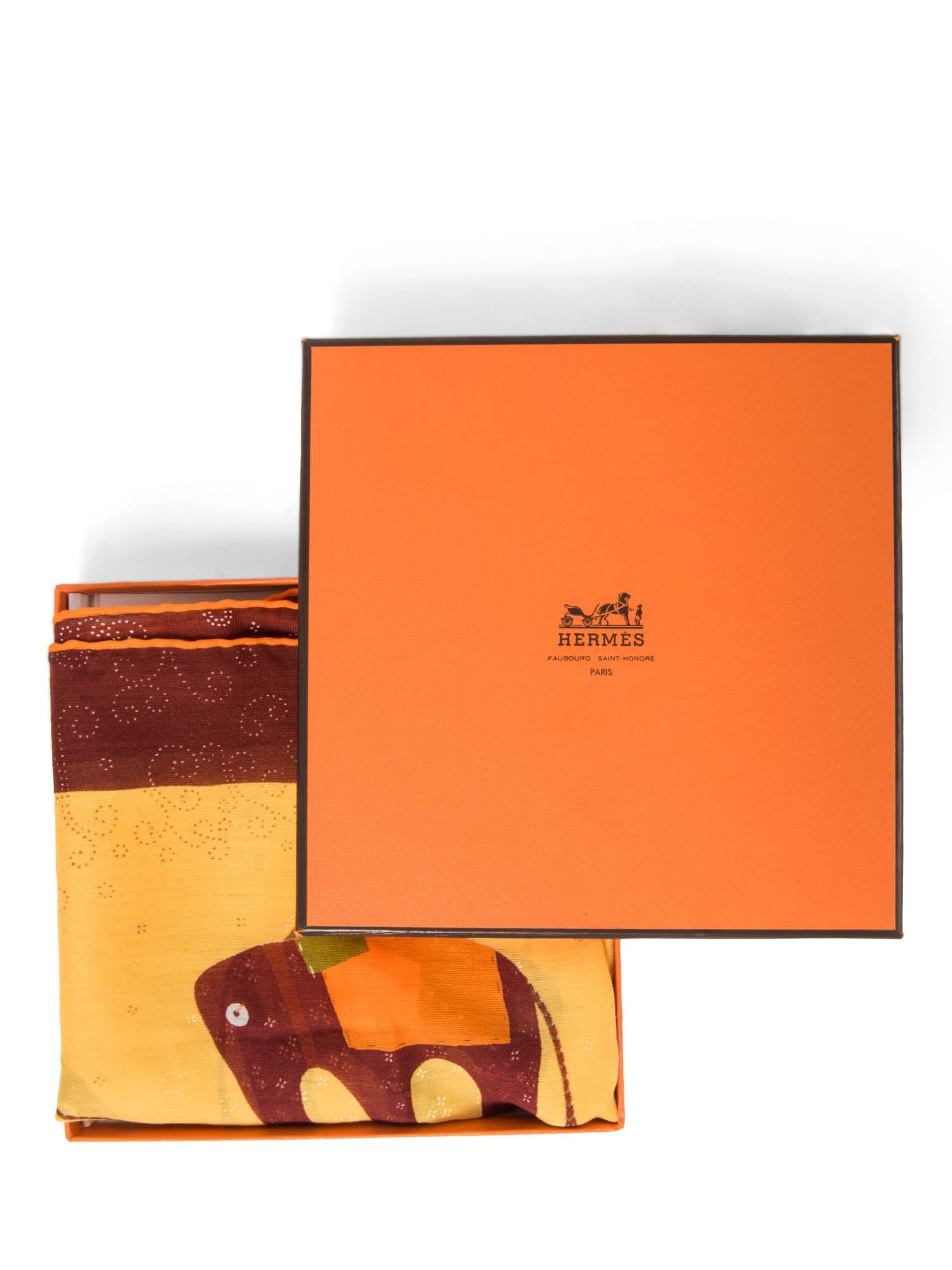 Hermes Vintage Cashmere Silk Elephant Prosperity Scarf Orange Burgundy-designer resale