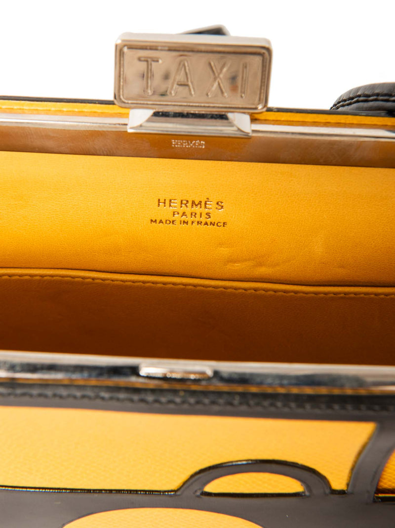 Hermes Vintage Logo Leather Taxi Messenger Bag Yellow Black-designer resale