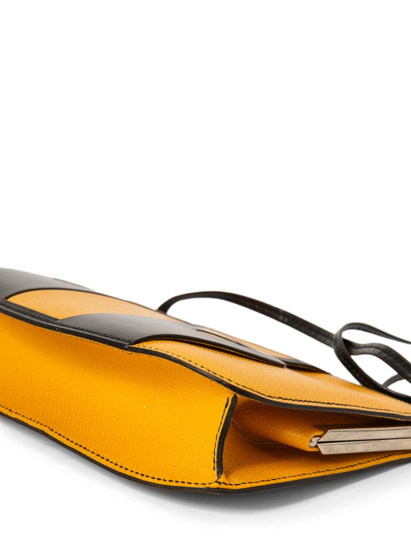 Hermes Vintage Logo Leather Taxi Messenger Bag Yellow Black-designer resale