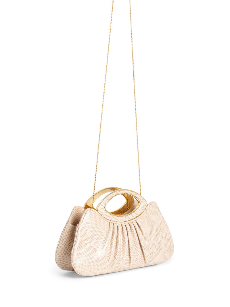 Judith Leiber Lizard Top Handle Evening Bag Beige-designer resale