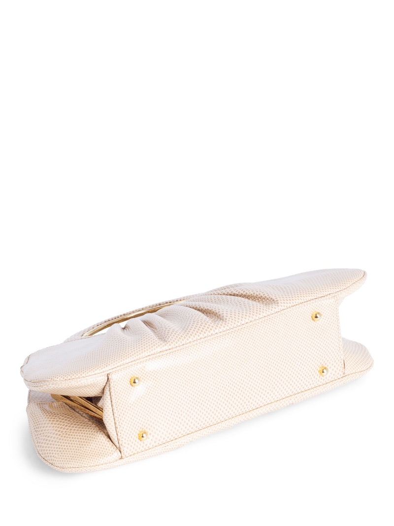 Judith Leiber Lizard Top Handle Evening Bag Beige-designer resale