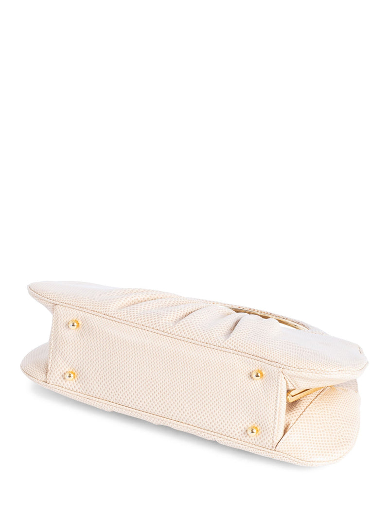 Judith Leiber Lizard Top Handle Evening Bag Beige-designer resale