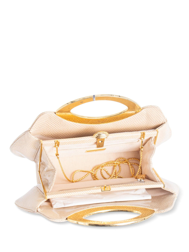 Judith Leiber Lizard Top Handle Evening Bag Beige-designer resale