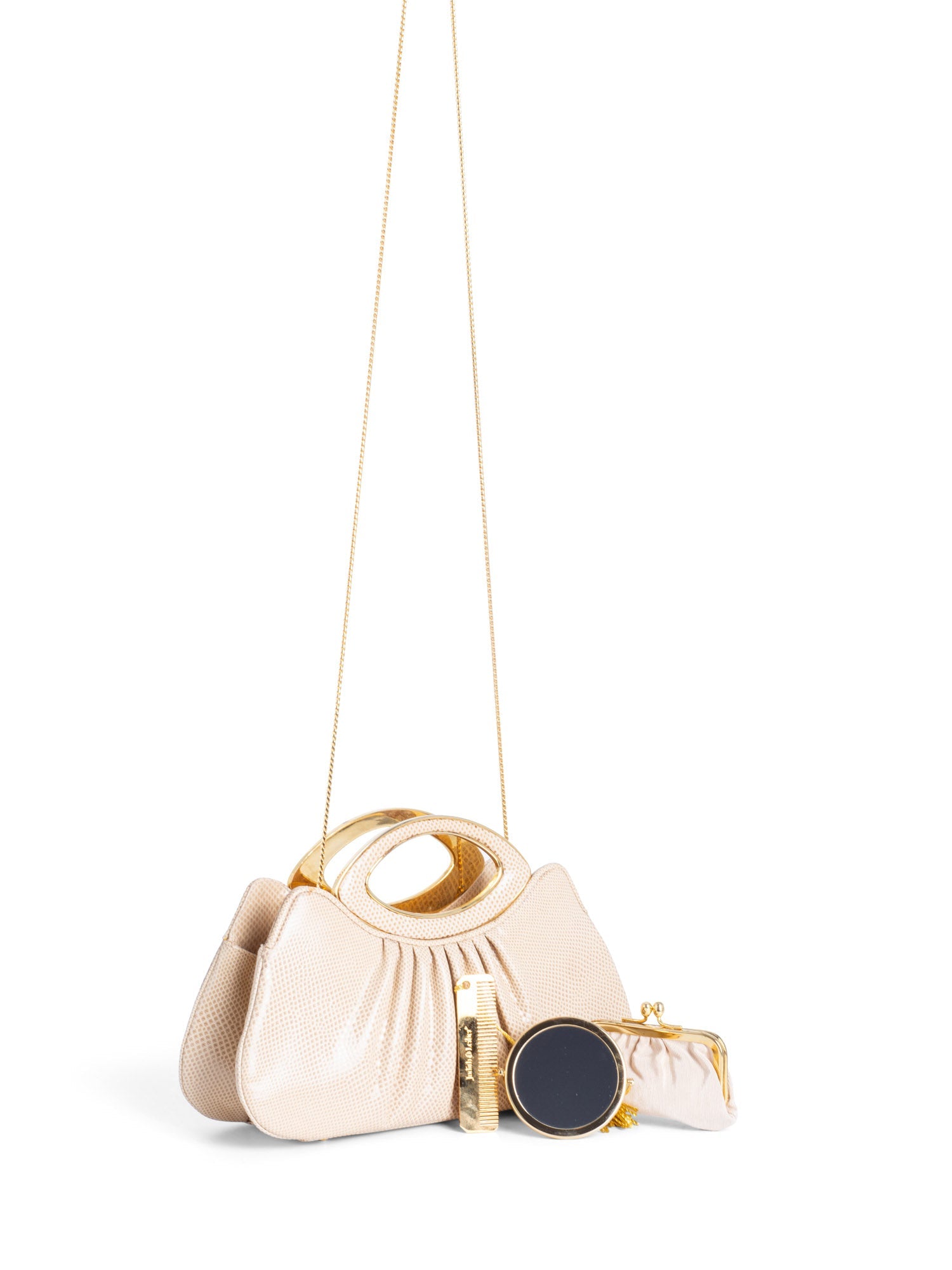 Judith Leiber Lizard Top Handle Evening Bag Beige-designer resale