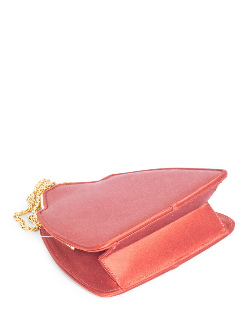 Judith Lieber Satin Pearl Bejeweled Clutch on Chain Brown-designer resale