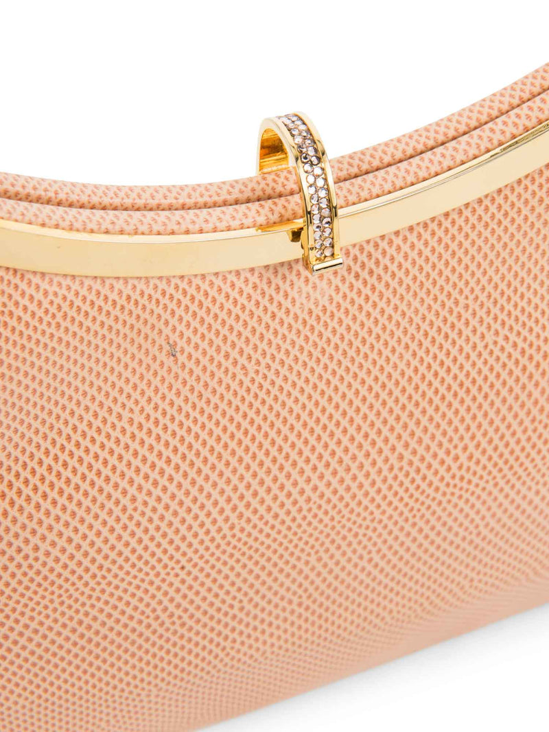 Judith Lieber Shiny Lizard Rhinestone Clutch On Chain Blush Pink-designer resale