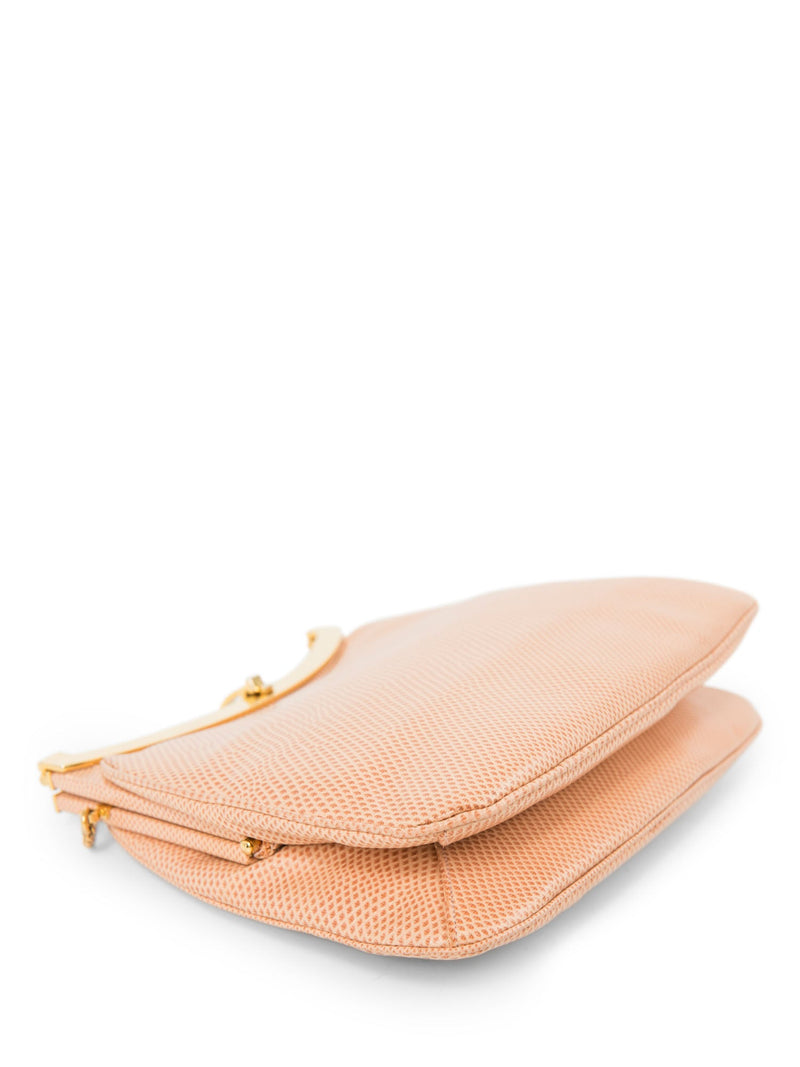 Judith Lieber Shiny Lizard Rhinestone Clutch On Chain Blush Pink-designer resale