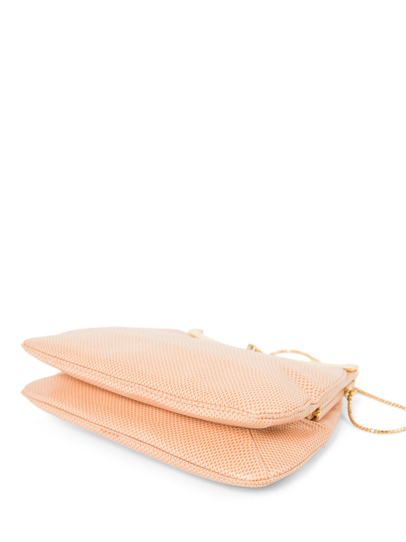 Judith Lieber Shiny Lizard Rhinestone Clutch On Chain Blush Pink-designer resale