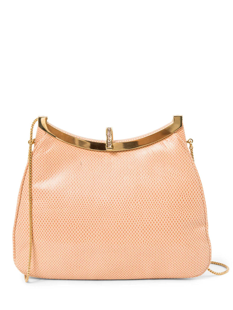 Judith Lieber Shiny Lizard Rhinestone Clutch On Chain Blush Pink-designer resale
