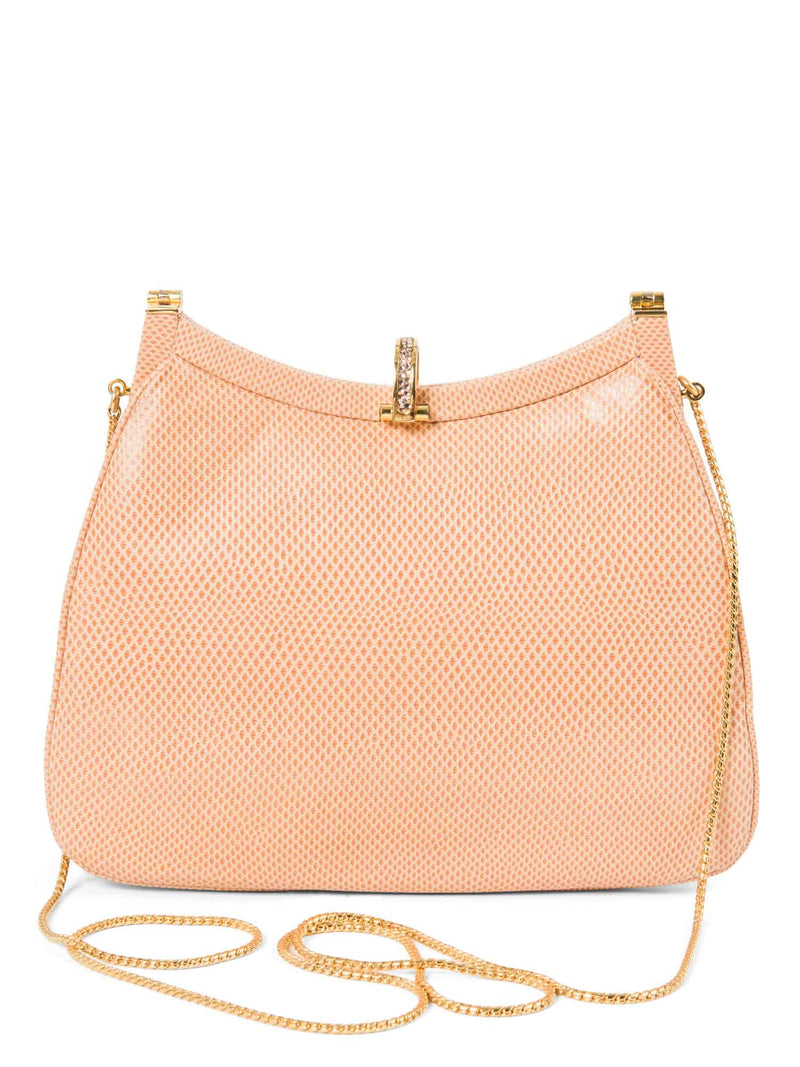 Judith Lieber Shiny Lizard Rhinestone Clutch On Chain Blush Pink-designer resale