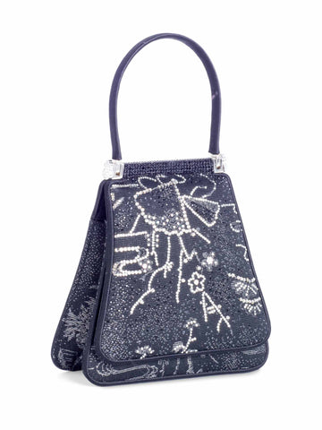 Judith Lieber Vintage Embroidered Rhinestone Top Handle Bag Black-designer resale