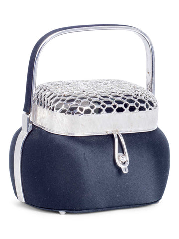 Judith Lieber Vintage Metal Structured Top Handle Mini Bucket Bag Black Silver-designer resale