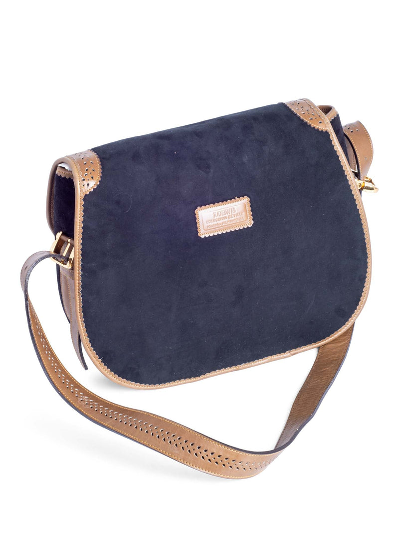 Loewe Anagram Logo Vintage Suede Leather Tassel Flap Messenger Bag Black Brown-designer resale