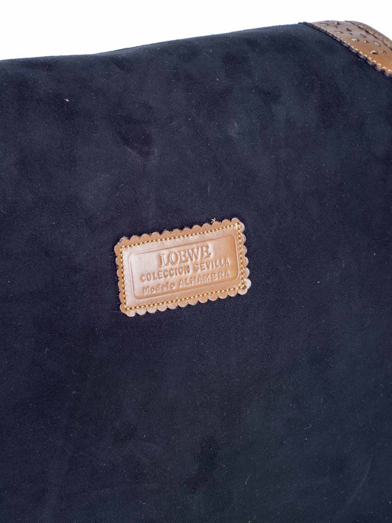 Loewe Anagram Logo Vintage Suede Leather Tassel Flap Messenger Bag Black Brown-designer resale