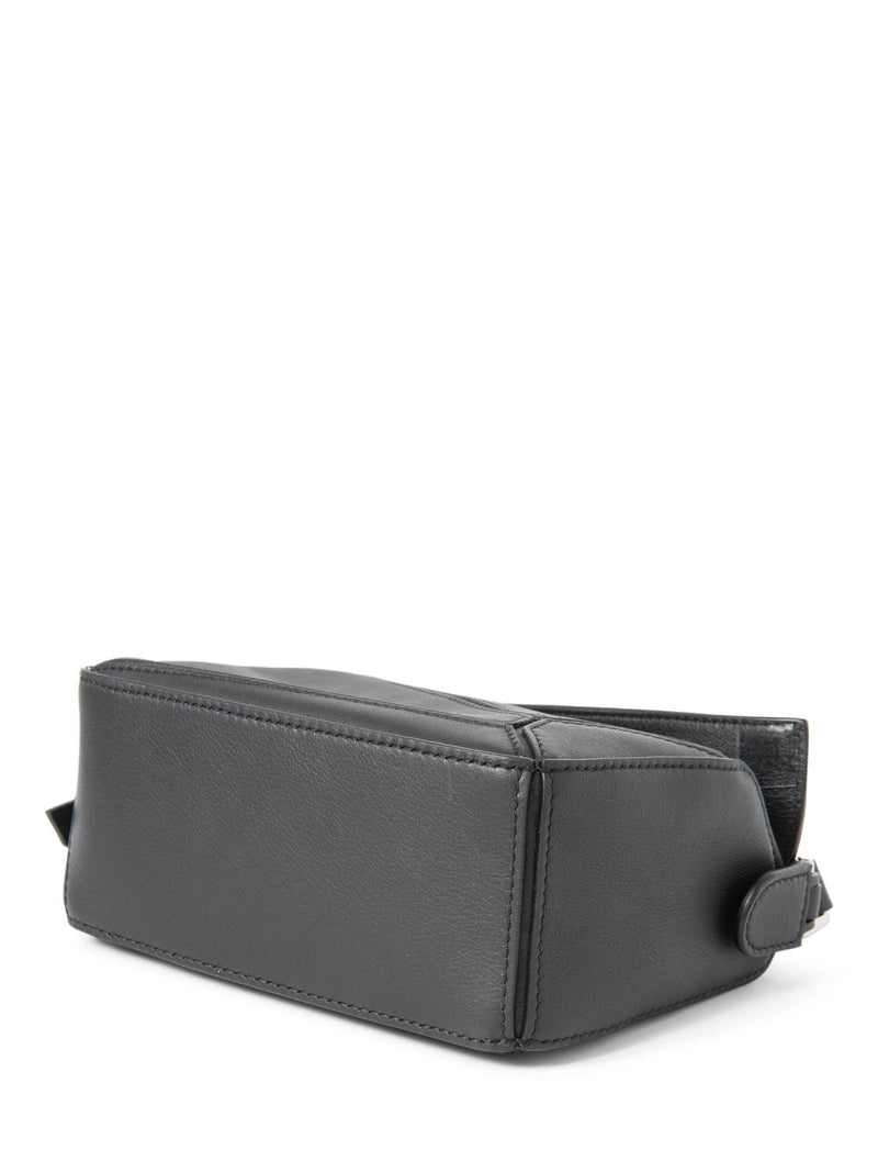 Loewe Logo Leather Mini Puzzle Messenger Bag Black Silver-designer resale