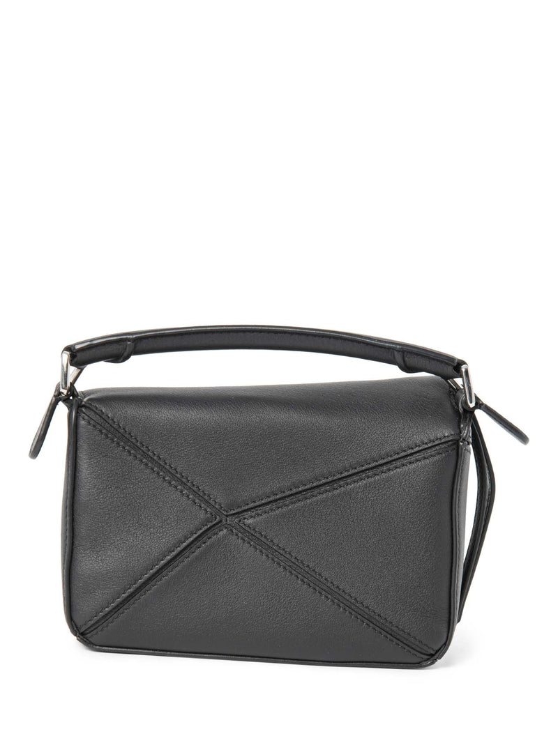 Loewe Logo Leather Mini Puzzle Messenger Bag Black Silver-designer resale